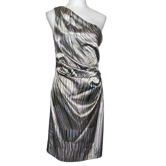 Maggy London Dresses & Skirts - Maggy London Metallic Abstract One Shoulder Ruched Dress Event Sz 10